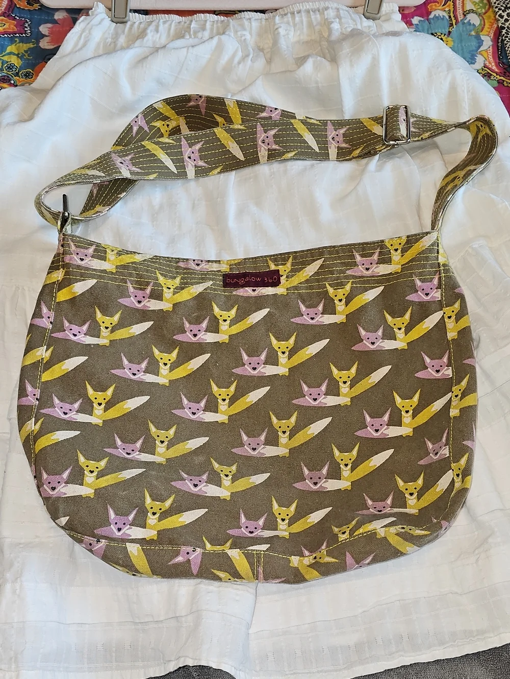 bungalow 360 Fox Print Shoulder Bag - Pink & Yellow on Brown